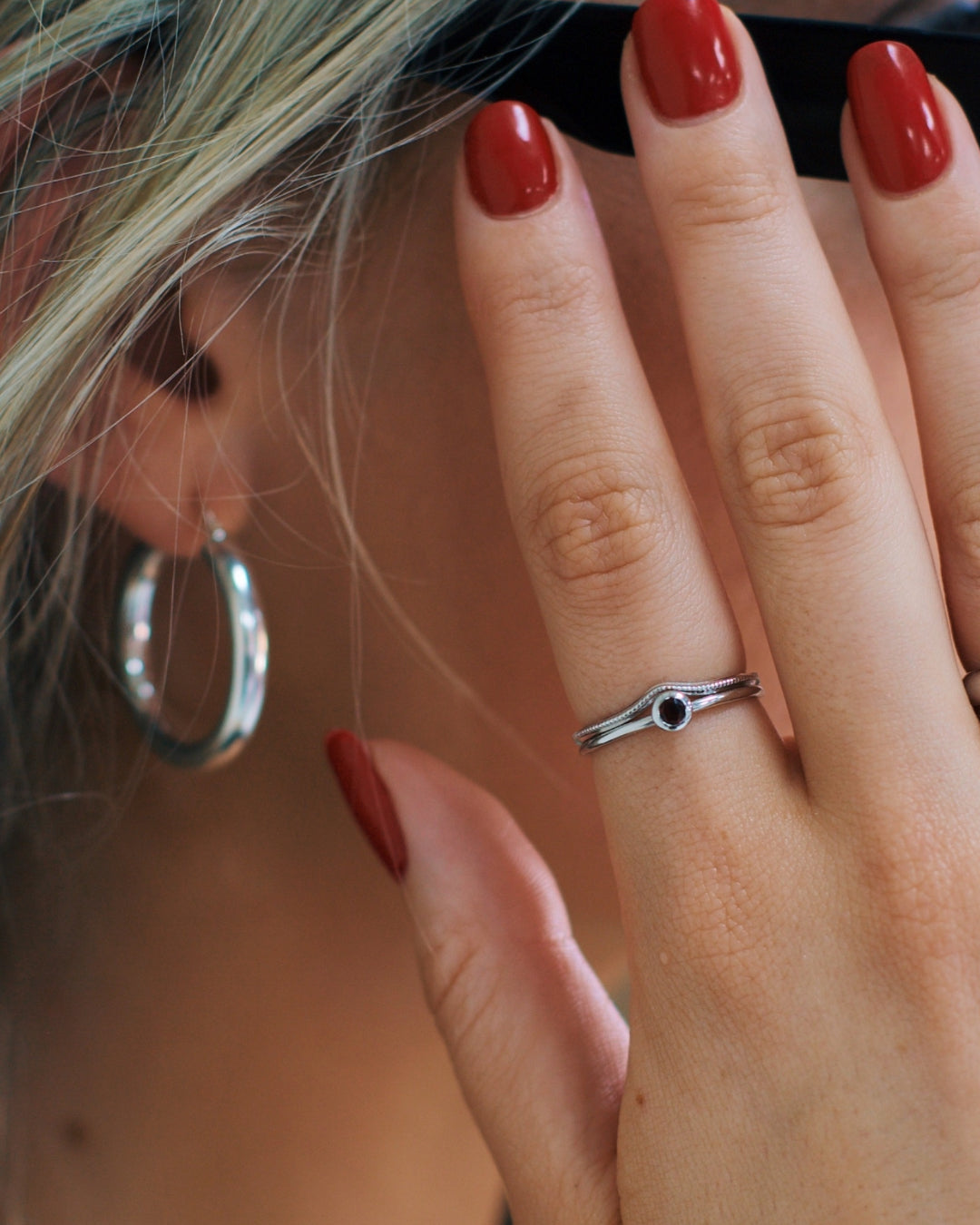 Stering Silver Garnet Bezel Ring